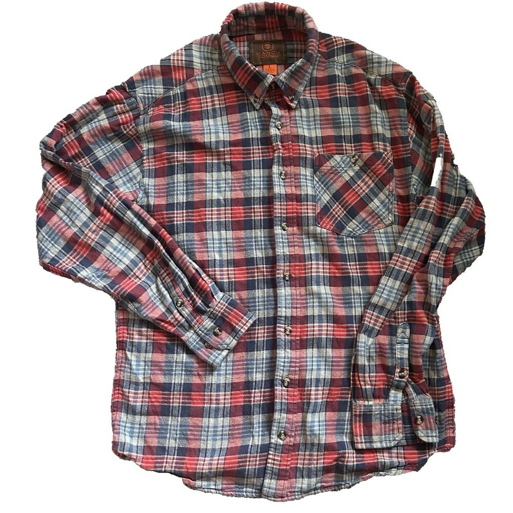 Ranch Tough Flannel Shirt Mens Large Tall LT Red Plaid Button Down Outdoors